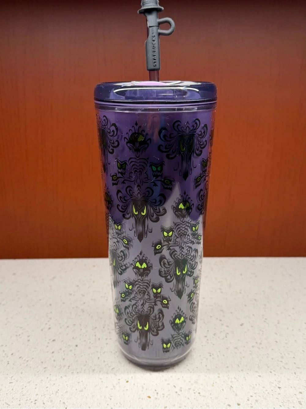 NEW DISNEY STARBUCKS HAUNTED MANSION EYES 24oz TUMBLER WITH STRAW & CANDELABRA